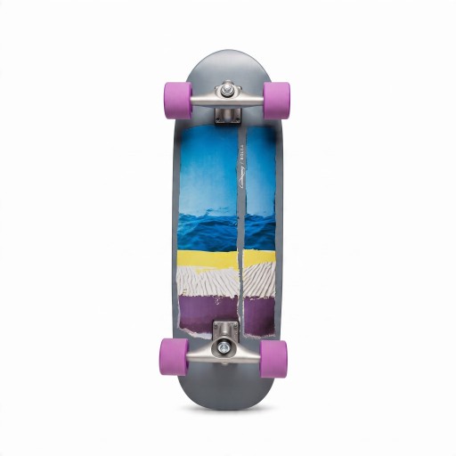 Cruiser skateboard S kicktailem a kolieskami 70 mm Dĺžka 78,7 cm Strieborné trucky Šedomodrý s fialovými kolami Na mesto a chodníky