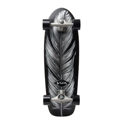 Cruiser skateboard S motívom pierka Dĺžka 78,7 cm Strieborné trucky Čierny s čiernymi kolesami Na jazdenie po meste a cyklotrasách