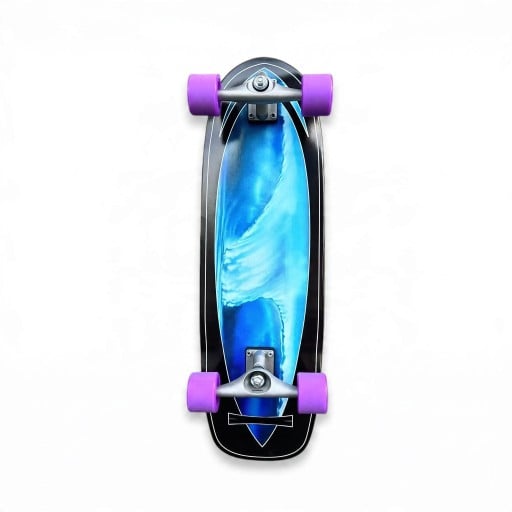 Cruiser Skateboard with Blue Wave Design Length 81.3 cm Silver Trucks Black with Purple Wheels For Riding in the City and on Cycle Paths
