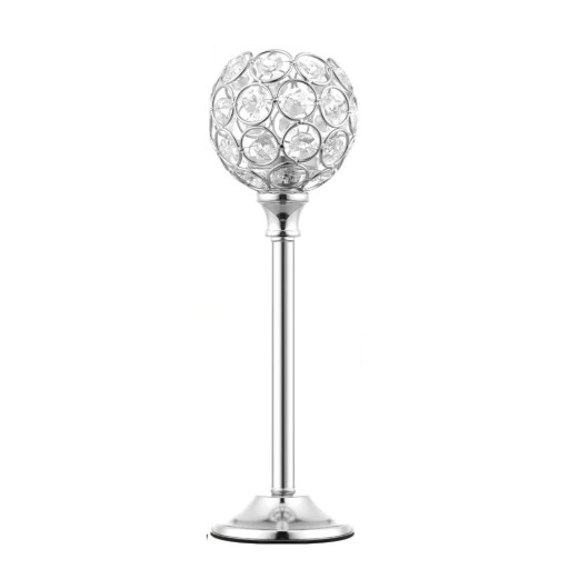 Crystal Candle Holder with Ball Decoration 27 × 8 cm Metal Stand with Crystal Stones Shiny Candle Holder for Wedding and Birthday Table Decoration