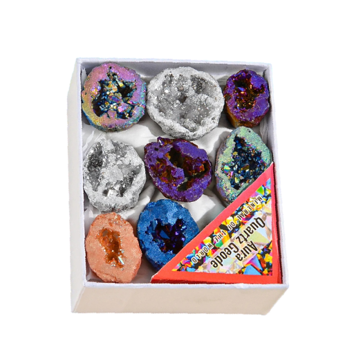Crystal Cluster Geode Set of 8 in Box 8×10 cm Natural Raw Mineral Material Multicoloured Irregular Shape for Decoration