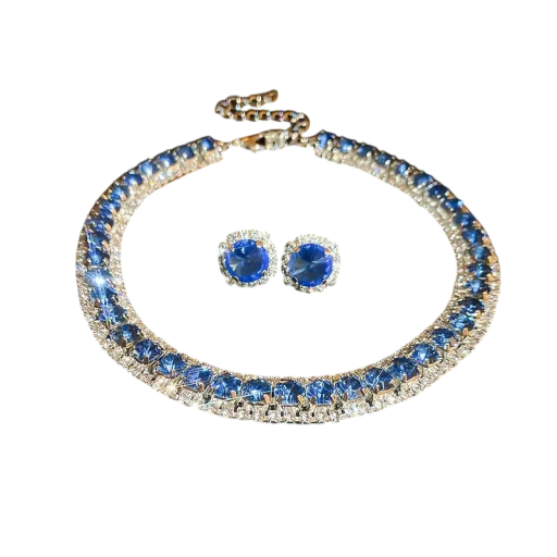 Crystal Necklace 42 cm and Earrings 1.4 cm Luxury Jewellery Set for Women Wedding Party Accessories Zinc Alloy