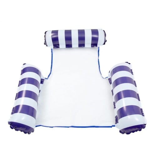 Csíkos vízi houpószék 133 x 100 cm PVC Felfújható napozóágy háttámlával és karfával Úszó szék medencéhez vízhez relaxáló