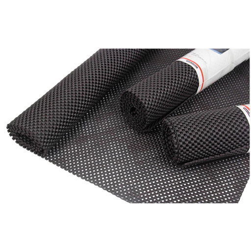 Csúszásgátló szőnyeg 150 × 50 cm 5 × 3 mm-es lyukakkal, PVC hálós anyag, fekete, vágható, autóba, csomagtartóba, szőnyeg alá és edényekhez