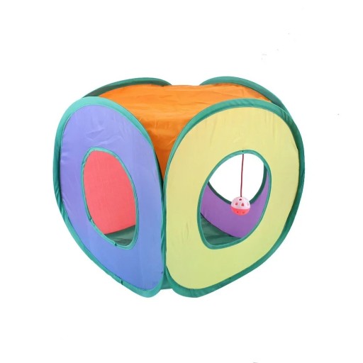 Cub tunel pliabil colorat pentru pisici 40 x 40 cm Ascunzătoare din poliester cu trei găuri și o minge de joacă Ideal pentru jocuri și relaxare