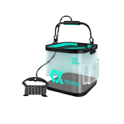 Cubo de pesca plegable 13 l transparente EVA 24 × 24 cm con fondo reforzado, bolsillos y tapa con red para peces vivos y agua