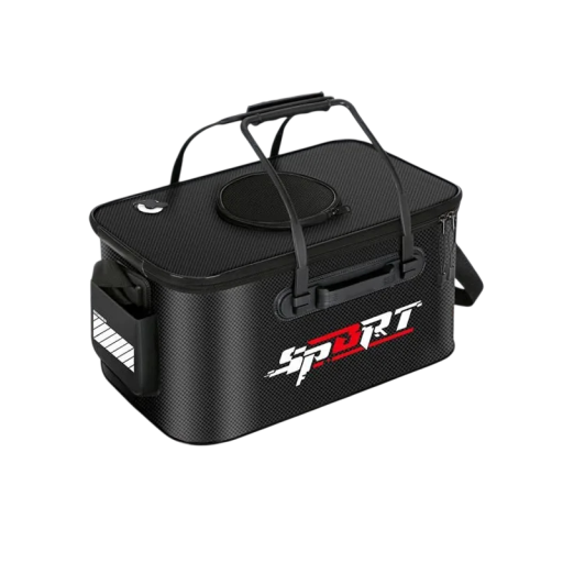 Cubo de pesca plegable para peces vivos 40 × 25 × 24 cm tanque portátil con tapa material caja negro gris para pesca y camping