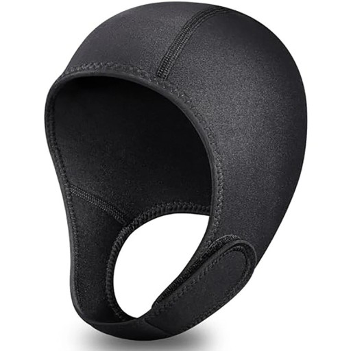 Cubre cabeza de neopreno con cierre de velcro bajo la barbilla 24 x 60 cm grosor 3 mm neopreno negro para buceo esnórquel y surf