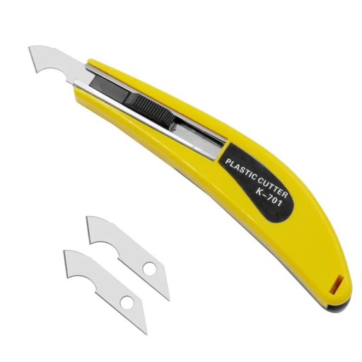 Cuchillo de gancho con hoja reemplazable 15 cm Cuchillo de trabajo con 2 hojas de repuesto Cuchillo para cortar películas de plástico alfombras