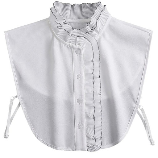 Cuello falso para mujer, cuello alto plisado, color blanco con ribete negro. Cuello elegante desmontable para suéter, blusa o vestido.