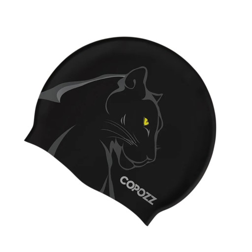 Cuffia da nuoto COPOZZ Impermeabile per capelli e orecchie asciutti 19,7 x 24,5 cm Silicone Nera con motivo pantera Per nuoto e sport acquatici