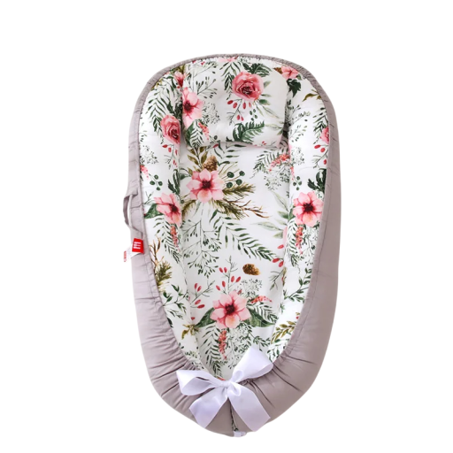 Cuib de bebeluși 88 x 53 x 30 x 68 cm, șezlong portabil pentru nou-născuți, pătuț din bumbac, cu model floral, reglabil