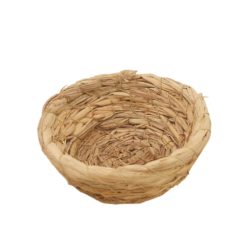 Cuib de pasăre din paie rotund 12,5x4 cm paie naturale bej împletit pentru cuști, voliere, grădini pentru păsări mici