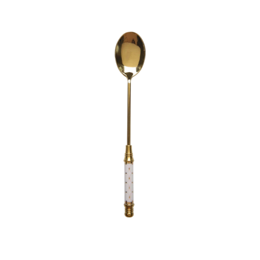 Cuillère à dessert en acier inoxydable avec poignée en céramique Poignée longue Cuillère à café dorée pour café, glace, gâteau, fruit Ustensile