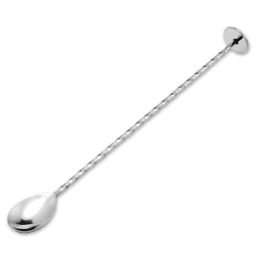 Cuillère à mélanger pour cocktails avec écraseur à menthe Manche spiralé Acier inoxydable Longueur 22 cm Argenté