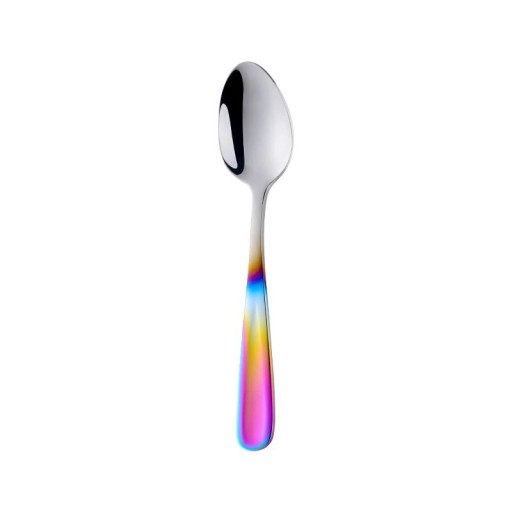 Cuillère à thé en acier inoxydable avec une tête brillante argentée Manche avec un dégradé de couleur fluide Pour mélanger le thé Longueur