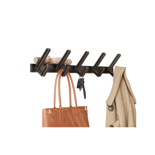 Culoar cu 5 cârlige 45 × 3,5 × 8 cm din aluminiu pentru agățarea paltoanelor, bagajelor și accesoriilor acasă