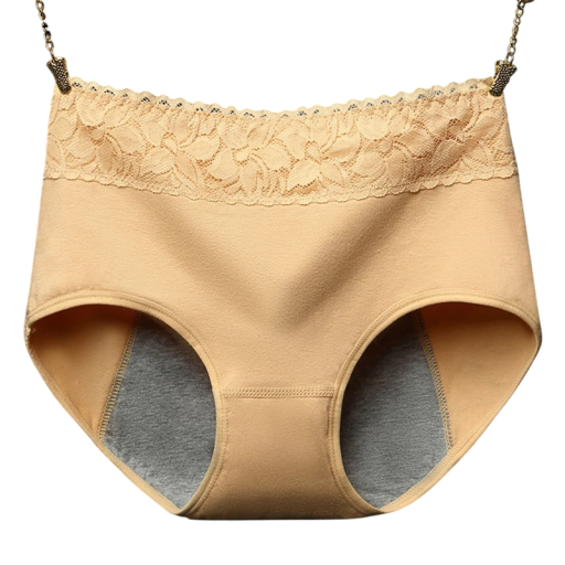 Culottes menstruelles à taille haute Dentelle à la taille Coton élasthanne Sous-vêtements absorbants unis Réutilisables culottes confortables
