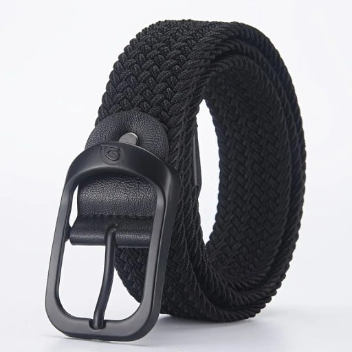 Curea elastică țesătă unisex 3,3 cm Curea textilă neagră cu cataramă metalică Accesoriu de modă flexibil pentru blugi, pantaloni