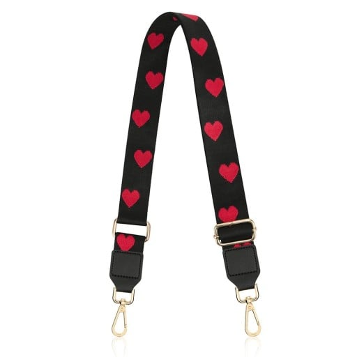 Curea lată reglabilă pentru poșetă negru 73–130 x 3,8 cm Motiv inimilor roșii Textilă de umăr curea na geantă Înlocuire crossbody