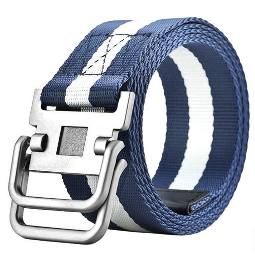 Curea unisex din pânză cu cataramă inelară dublă metalică Curea textilă neagră reglabilă Accesoriu de modă pentru blugi și pantaloni