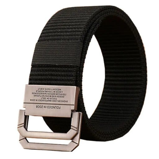Cureaua pentru barbati din nailon rezistent Stil militar negru Catarama metalica cu doua inele Latime 3,8 cm Curea reglabila pentru fiecare zi