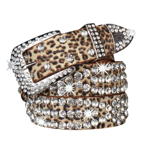 Cureaua punk de dama 110 x 3,3 cm, cu crampoane din piele PU si strasuri stralucitoare. Curea eleganta, accesoriu rock pentru pantaloni, rochii si fuste