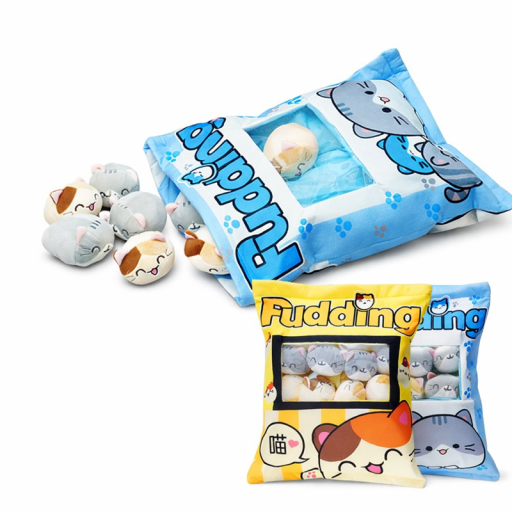 Cushion with Mini Plush Toys 40 x 50 cm Decorative Plush Cushion with 8 Removable Mini Plush Toys Cat Motif Cushion