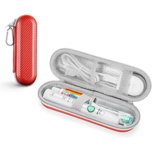 Custodia da viaggio per spazzolino elettrico 21 x 7,5 cm Custodia rigida in EVA Design in carbonio impermeabile Spazio per caricabatterie e dentifricio Moschettone