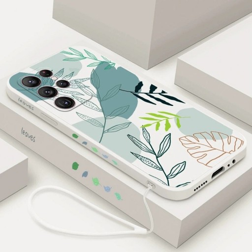 Custodia in silicone con motivo foglie per Samsung Galaxy S23 Plus, bianca