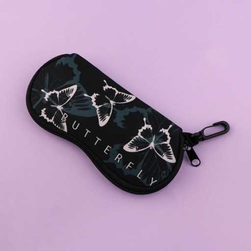 Custodia per occhiali 17,9 x 8,5 cm con farfalle Zip e moschettone Custodia protettiva per occhiali con decorazione a farfalle per uso quotidiano