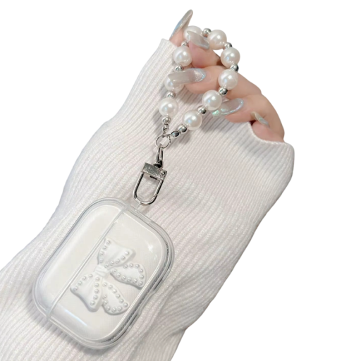 Custodia protettiva esclusiva in cristallo con fiocco e ciondolo per Airpods Pro 3 Custodia elegante per auricolari con protezione contro graffi e urti