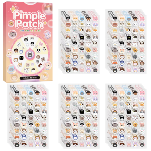Cute Cat Acne Patches 45 pcs Hydrocolloid Pain-Free Pimple Stickers Treatment Hydration Face Non-Toxic