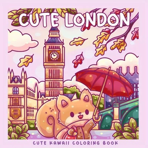 Cute London Colouring Book with Drawn Urban Motifs 21.3 x 21.3 cm 40 Pages Paper Colouring Simple for Children and Adults