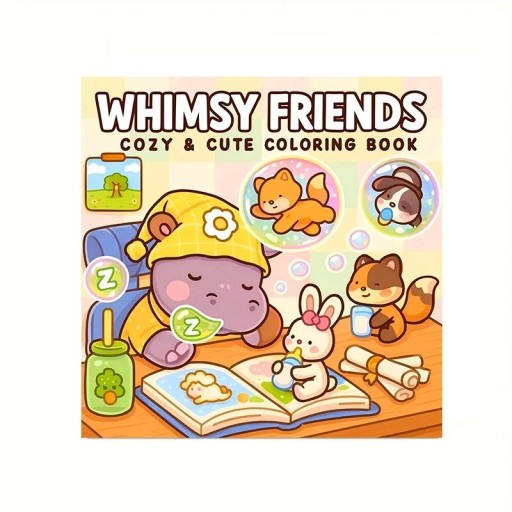 Cute Whimsy Friends Colouring Book 20 x 20 cm 28 Pages Paper Illustrations Creative Drawing and Relaxing Colouring