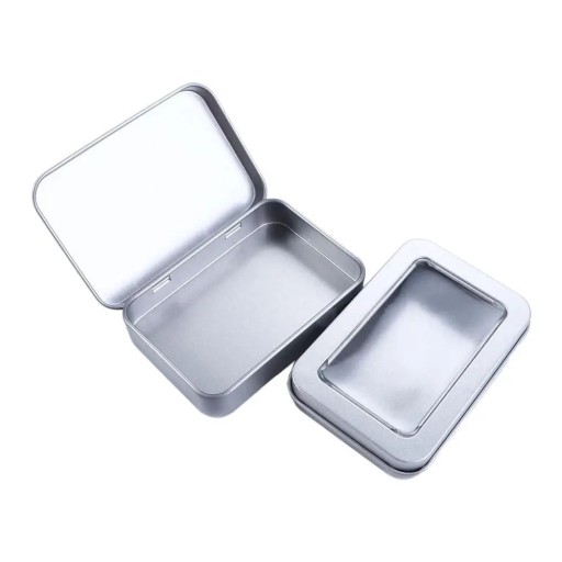 Cutie cadou din metal 8,7 × 6 × 1,7 cm cutie metalică cu fereastră transparentă cutie colorată pentru mărunțișuri ceai cafea ambalare