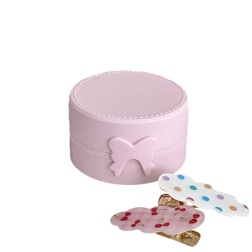 Cutie de depozitare rotundă pentru fete cu fundiță 8x4,8 cm cutie de plastic portabilă pentru mici obiecte bijuterii organizator pentru călătorii și acasă