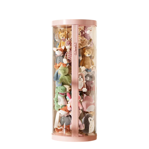 Cutie de depozitare transparentă pentru păpuși cu lumini LED 93x27 cm organizator din PP cu capac și fermoar pentru depozitarea ordonată a jucăriilor
