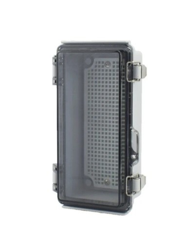 Cutie de distribuție exterioară IP67 din plastic ABS cu capac transparent gri, dimensiuni 20 x 10 x 7 cm, placă de montaj inclusă