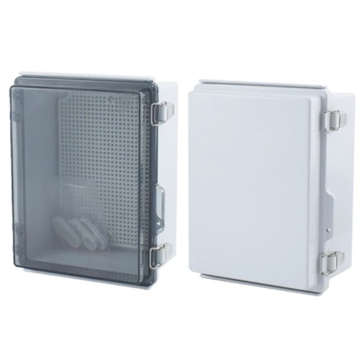 Cutie de distribuție exterioară IP67 din plastic ABS cu capac transparent gri, dimensiuni 22 x 17 x 11 cm, placă de montaj inclusă