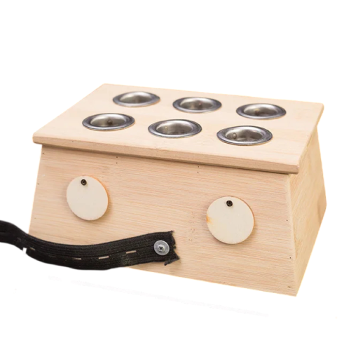 Cutie de moxa din bambus 17,5 × 13 × 8,5 cm cu șase orificii metalice pentru terapia moxa și masaje acupuncturale