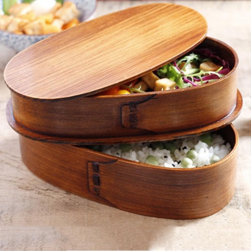 Cutie de prânz din lemn cu două etaje