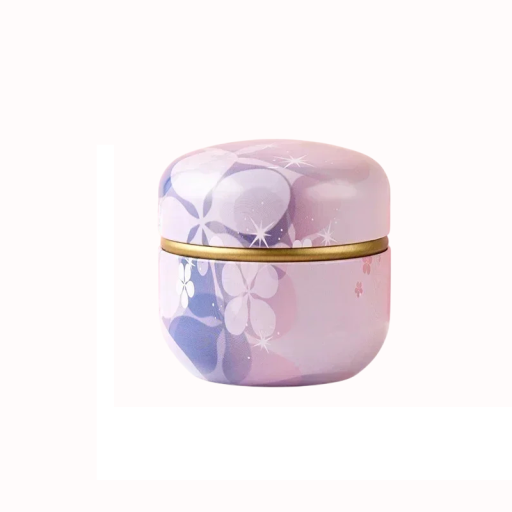 Cutie dublă din metal 8,5 × 8,5 cm cu motiv floral roz și violet cu bandă aurie, cutie cu capac pentru bijuterii și mici obiecte