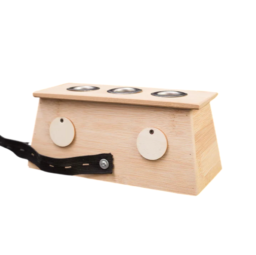 Cutie moxare din bambus 17,5 × 8,6 × 8,5 cm cu trei orificii metalice pentru terapia moxa și masajele acupuncturale