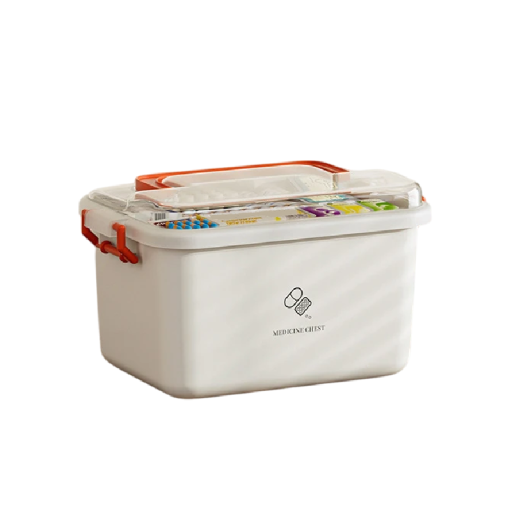 Cutie pentru medicamente 23 x 16 x 14 cm cu capac transparent și strat suplimentar Organizator din plastic pentru medicamente și materiale medicale Cutie de depozitare pentru acasă