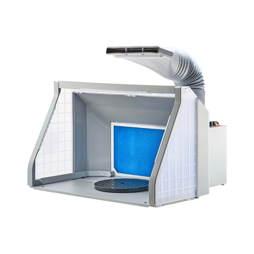 Cutie pliabilă pentru aerograf 55,8 x 49,2 x 35,8 cm cu ventilator Cabină cu 5 benzi LED Furtun de extracție 170 cm Suprafață rotativă