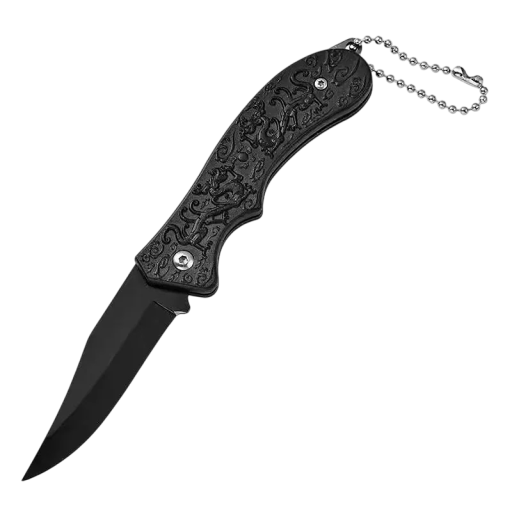 Cuțit de camping pliabil 15,5 cm Cuțit tactic negru cu mâner în relief cu dragon Supraviețuire în aer liber Drumeții Design cadou Echipament