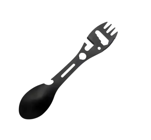 Cuțit multifuncțional de camping 5 în 1 13 cm din oțel inoxidabil cu ustensile de camping, lingură, furculiță și deschizător pentru camping și călătorii