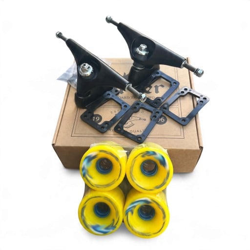 CX4 Skateboard Achsen 6,25 Zoll mit Rollen und Lagern Set mit Unterlegscheiben und Schrauben Schwarze Trucks Für den Bau und die Reparatur