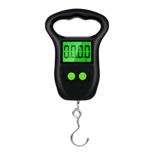 Cyfrowa przenośna waga bagażowa 50 kg z małym haczykiem, wyświetlaczem LCD, ręczna waga wisząca z taśmą mierniczą, waga podróżna, wędkarska